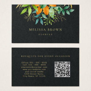 Elegant Modern Grey Botanical QR-kod Visitkort
