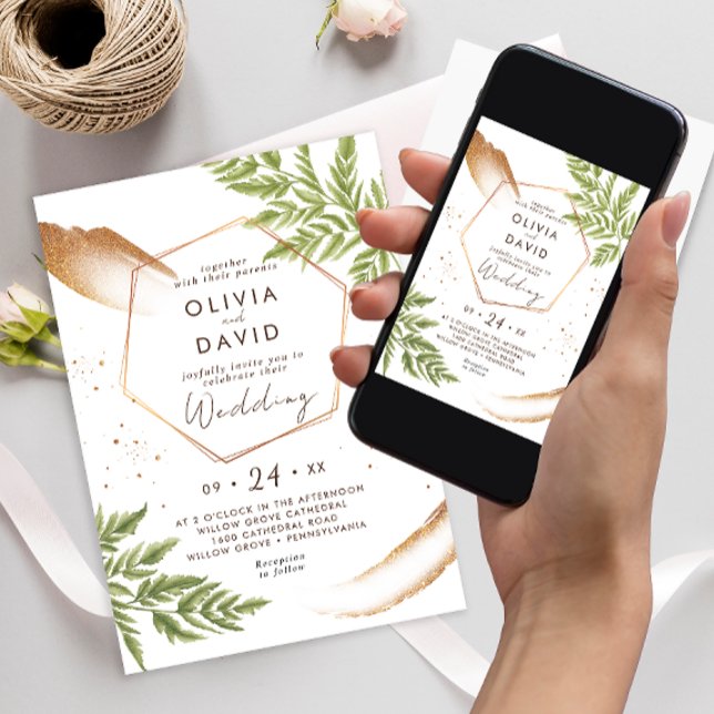 Elegant Modern Grey och Guld Bröllop Inbjudningar (Skapare uppladdad)