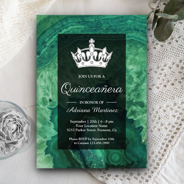Elegant Modern Grön Agat Quinceanera Inbjudningar (Skapare uppladdad)