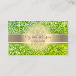 Elegant Modern Grön Glitter, Guld Rand, Lotus Visitkort