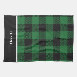 Elegant Modern Grönt & Black Buffalo Play Mönster Kökshandduk