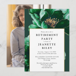 Elegant Modern Grönt Blommigt Pension Party Photo Inbjudningar