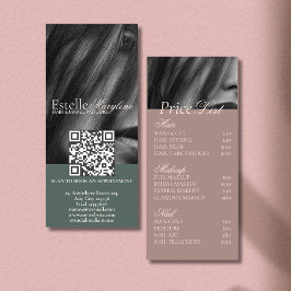 Elegant Modern Grönt Brown Photo Hair Studio Reklamkort