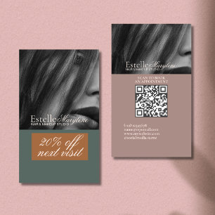 Elegant Modern Grönt Brown Photo Hair Studio Visitkort