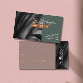 Elegant Modern Grönt Brown Photo Hair Studio Visitkort