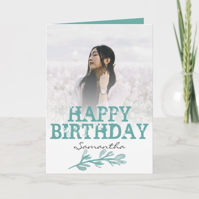 Elegant Modern Grönt - foto - vattenfärgskort Kort (Framsida)