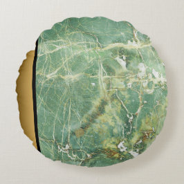 Elegant Modern Grönt Guld Marble Stone Mönster Rund Kudde