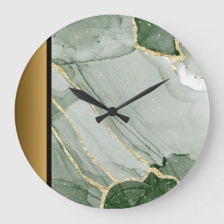 Elegant Modern Grönt Guld Marble Stone Mönster Stor Klocka