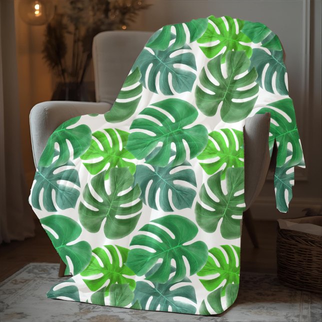 Elegant Modern Grönt Handflatan Löv Fleecefilt (Elegant Modern Green Palm Leaves Fleece Blanket)