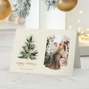 Elegant Modern Grönt och Guld Julgran Photo Kort