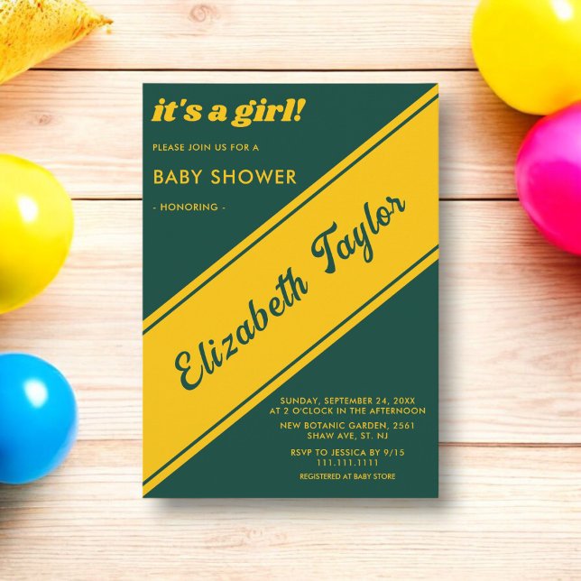 Elegant Modern Grönt och Guld Luxury Baby Shower Inbjudningar (Skapare uppladdad)