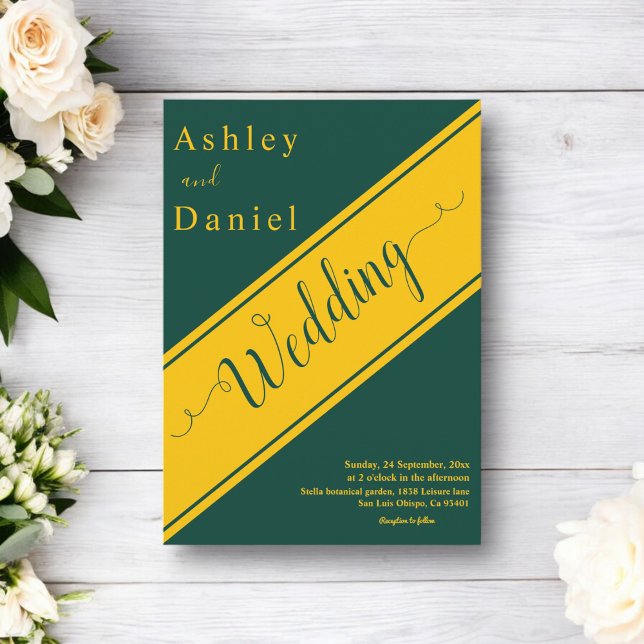 Elegant Modern Grönt och Guld lyx Chic Bröllop Inbjudningar (Skapare uppladdad)