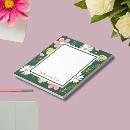 Elegant Modern Grönt Rosa Blommigt Anteckningsblock