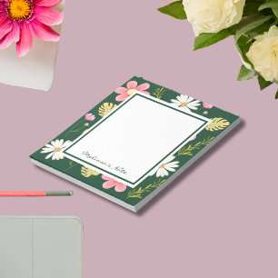 Elegant Modern Grönt Rosa Blommigt Anteckningsblock