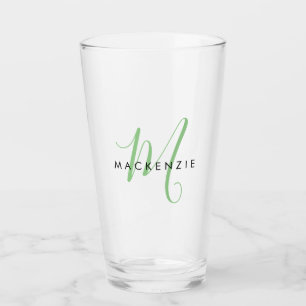 Elegant Modern Grönt Script Monogram Glaskopp