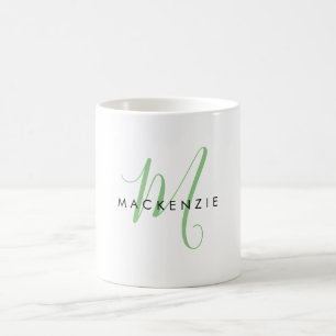 Elegant Modern Grönt Script Monogram Kaffemugg