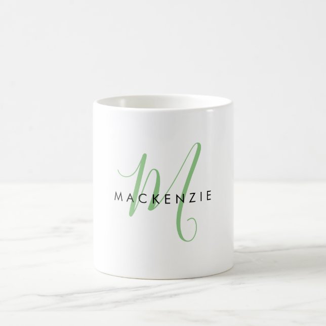 Elegant Modern Grönt Script Monogram Kaffemugg (Center)