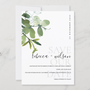 ELEGANT MODERN GRÖNT VITE EUCALYPTUS VATTERCOLOR SPARA DATUMET