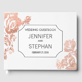 Elegant Modern Guestbook Ro Guld Blommigt Bröllop Gästböcker