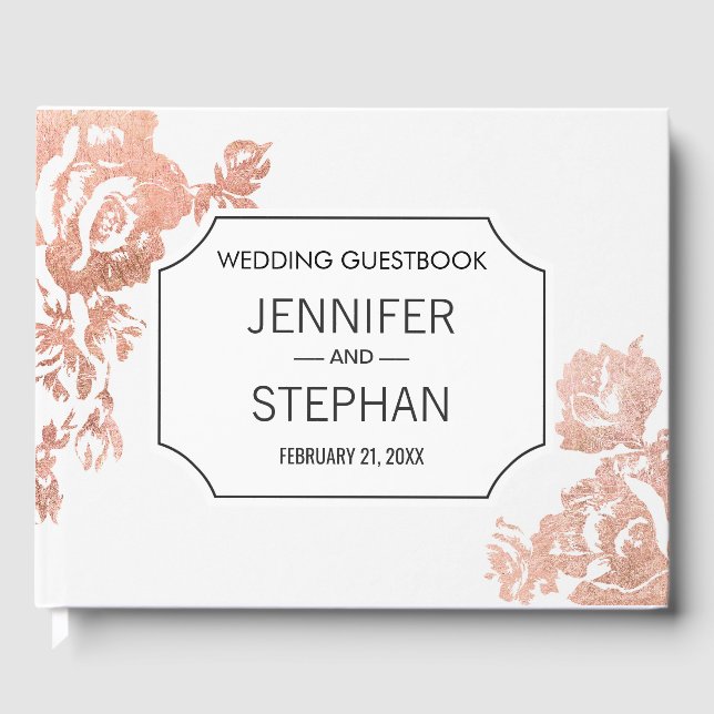 Elegant Modern Guestbook Ro Guld Blommigt Bröllop Gästböcker (Framsida)