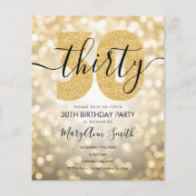 Elegant Modern Guld 30års födelsedag Party Inbjuda
