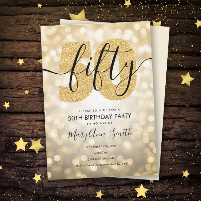 Elegant Modern Guld 50:e Födelsedagsfesten Inbjudningar (Skapare uppladdad)