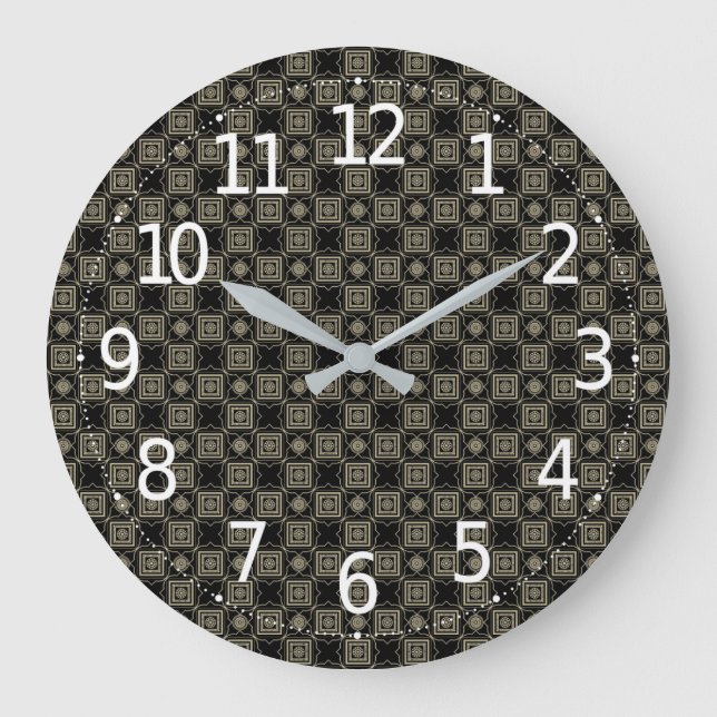 Elegant Modern Guld Art Deco-fyrkanter Mönster Stor Klocka (Framsida)