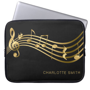 Elegant Modern Guld&Black Musik noter Laptop Fodral