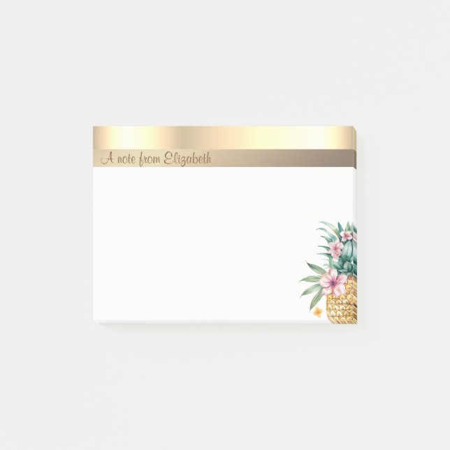 Elegant Modern Guld Blommig Ananas Post-it Block (Framsida)