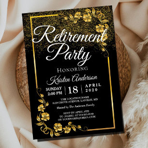 Elegant Modern Guld Blommigt Pension Party Inbjudningar