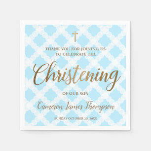 Elegant Modern Guld Blue Boy Christening Pappersservett