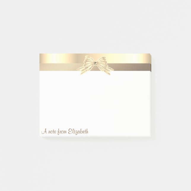 Elegant Modern Guld Bow-Personlig Post-it Block (Framsida)