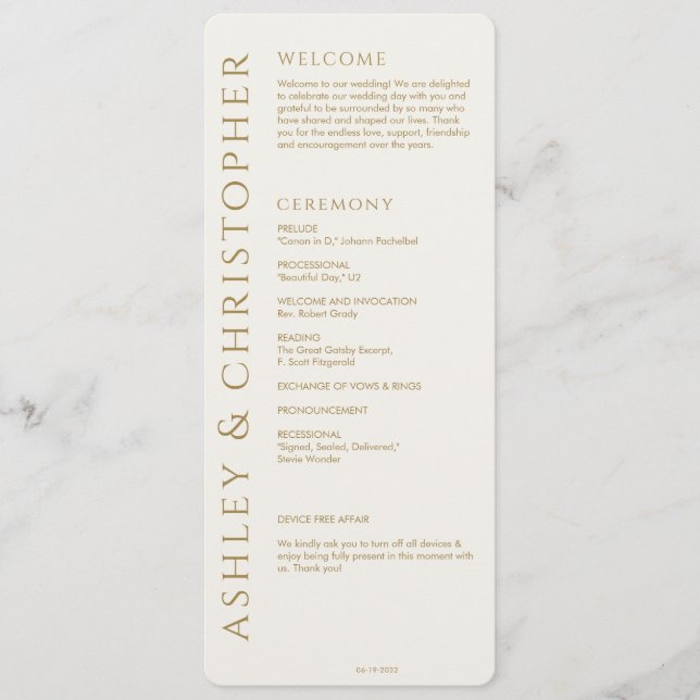 Elegant Modern Guld Bröllop Program (Framsida)