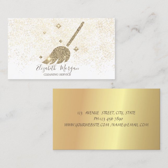 Elegant Modern Guld Confetti Maid Städning House Visitkort (Fram/baksida)