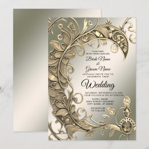 Elegant Modern Guld Decorative Bröllop Inbjudningar