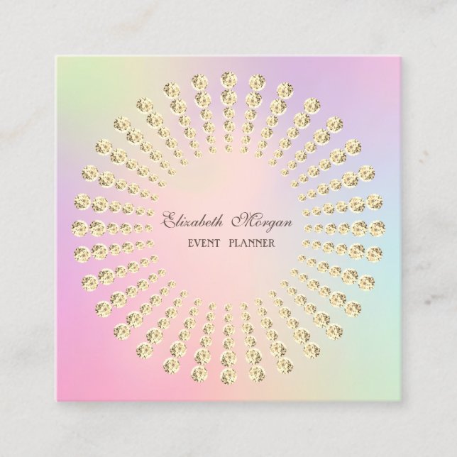 Elegant Modern Guld Diamonds Holografi Fyrkantigt Visitkort (Framsida)