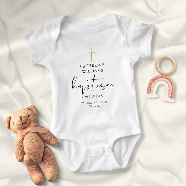 Elegant Modern Guld Dopkors T Shirt (Elegant Modern Gold Cross Baptism Baby Bodysuit)