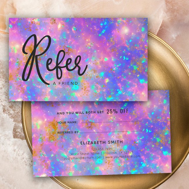 Elegant Modern Guld Eldopal Sten Refer Referens Visitkort (Front and Back)
