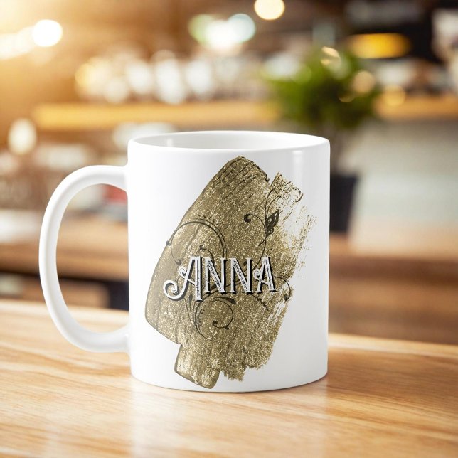 Elegant Modern Guld Färg Namn Kaffemugg (Skapare uppladdad)