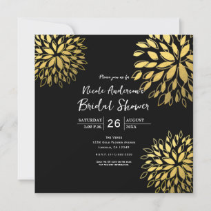 Elegant modern guld folie blom- svart inbjudan