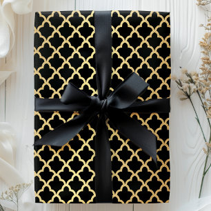 Elegant Modern Guld Folie Marockansk Gitter Svart Presentpapper