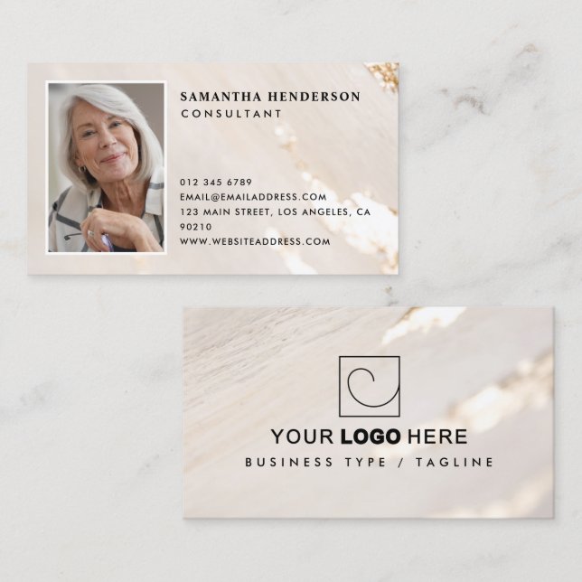 Elegant Modern Guld Folie Professionell Logo & Fot Visitkort (Fram/baksida)