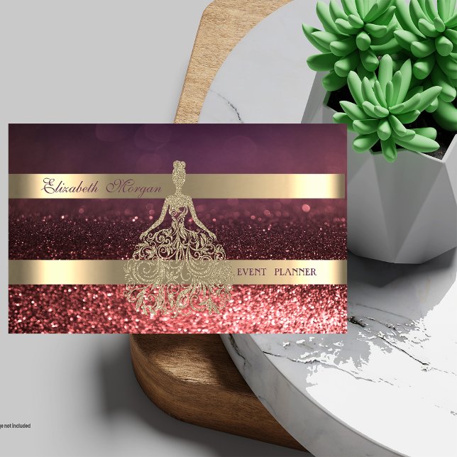 Elegant Modern Guld Glitter Dress, Stripe Bokeh Visitkort (Skapare uppladdad)