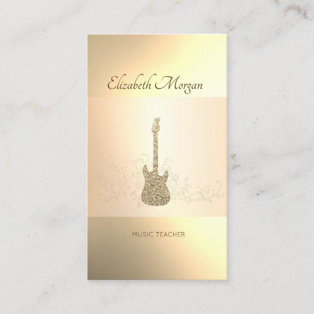 Elegant Modern, Guld Glitter Gitarr, Musiklärare Visitkort (Framsida)