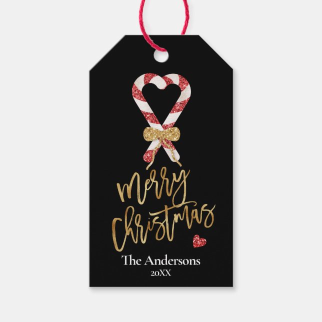 Elegant Modern Guld Glitter God jul Candy Presentetikett (Framsidan)