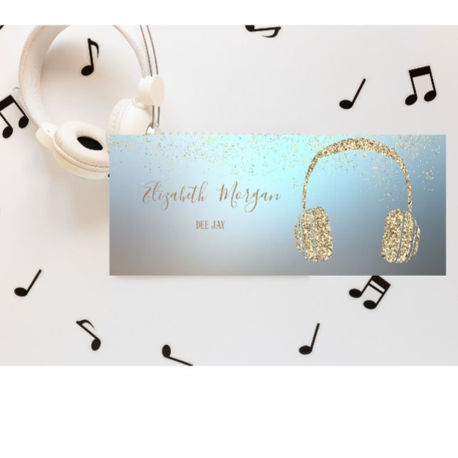 Elegant Modern Guld Glitter hörlurar DJ, Confetti Mini Visitkort (Skapare uppladdad)