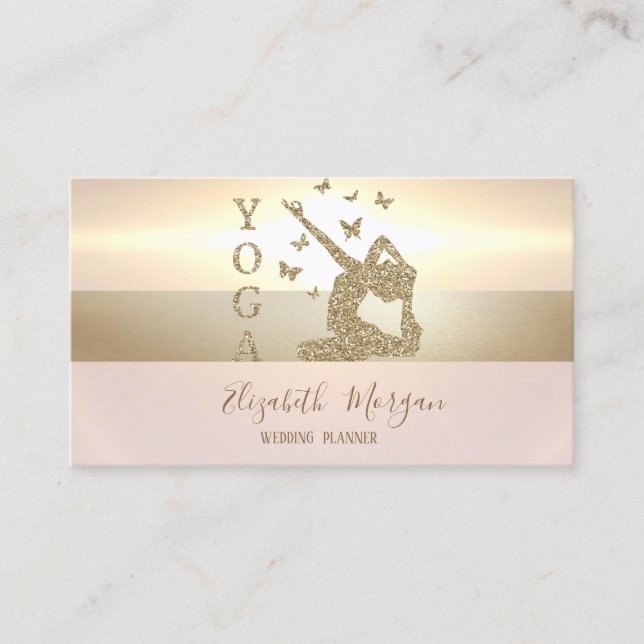 Elegant Modern Guld Glitter Kvinnor Yoga Visitkort (Framsida)