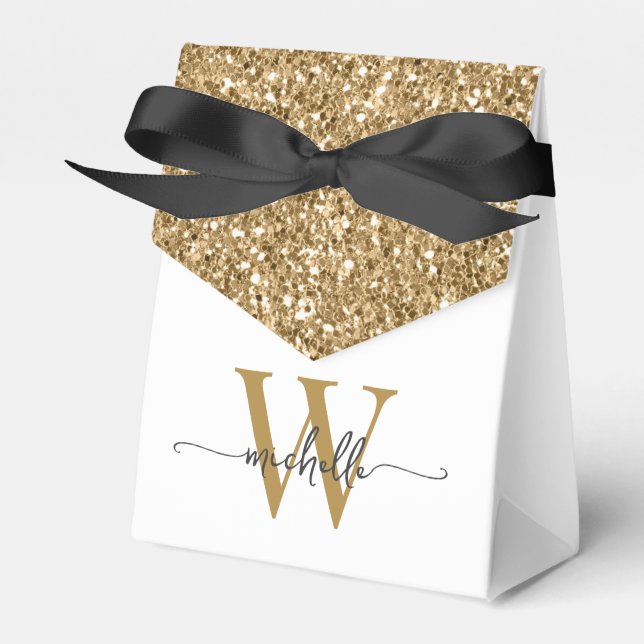 Elegant Modern Guld Glitter Monogram Namn Skrift Presentaskar (Framsidan Sidan)
