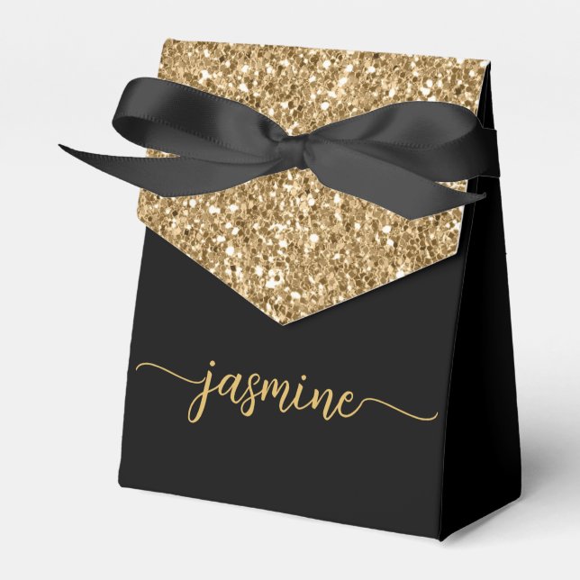 Elegant Modern Guld Glitter Monogram Namn Skrift Presentaskar (Framsidan Sidan)