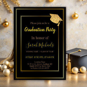 Elegant Modern Guld Glitter Studentmössa Inbjudningar